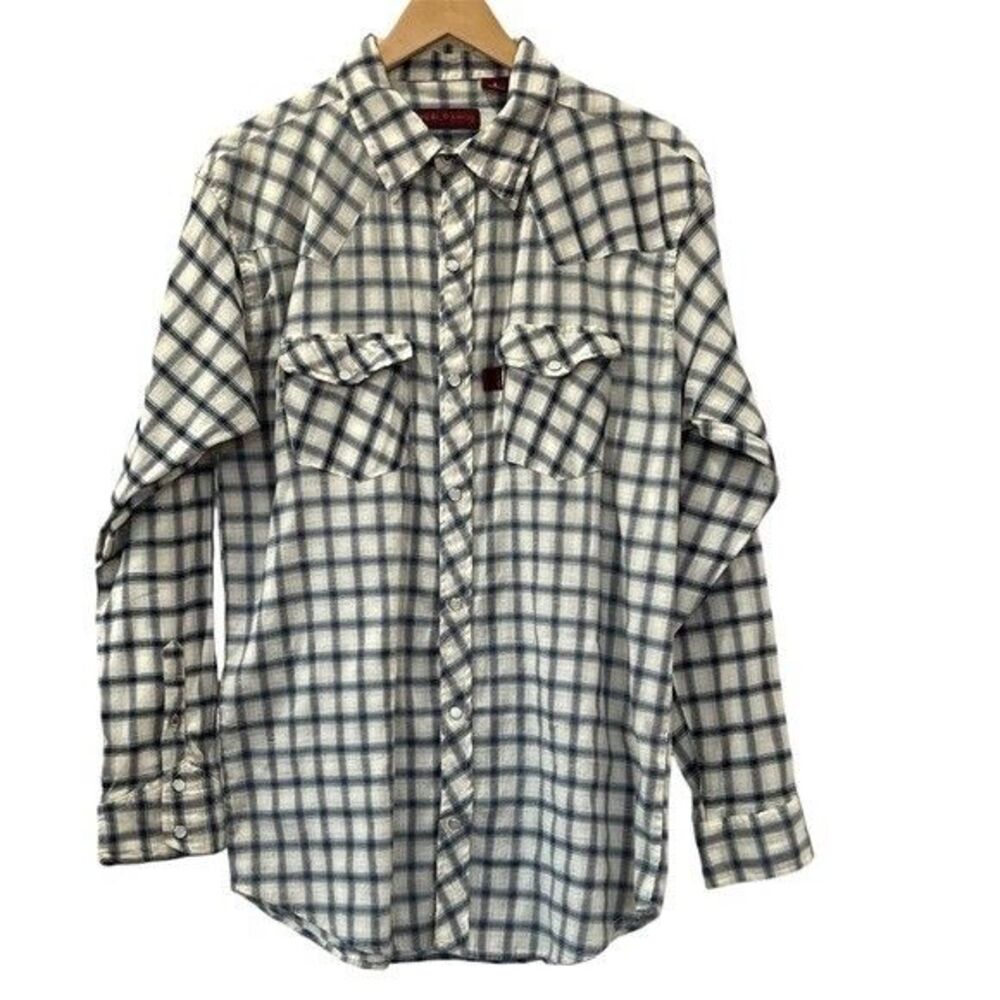 Real Ranch Mens Plaid Pearl Snap Button Down Casual Top Size Large